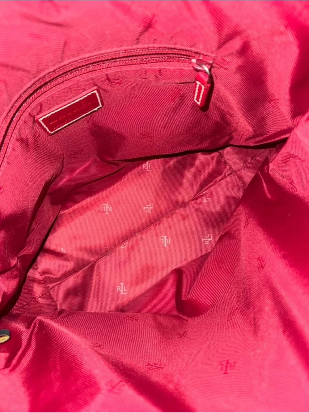 Ralph Lauren Pink Monogram Shoulder Bag with Red Trim